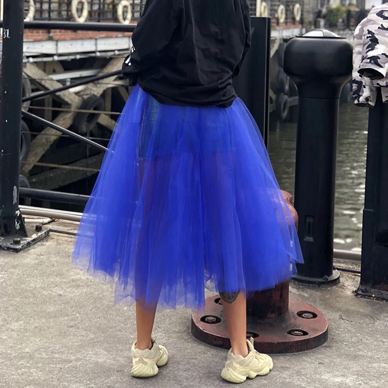 GALCAUR Blå Denim Nederdel For Kvinder med Høj Talje Patchwork Mesh Streetwear Bolden Kjole Nederdele Kvindelige 2020 Efteråret Modetøj Ny