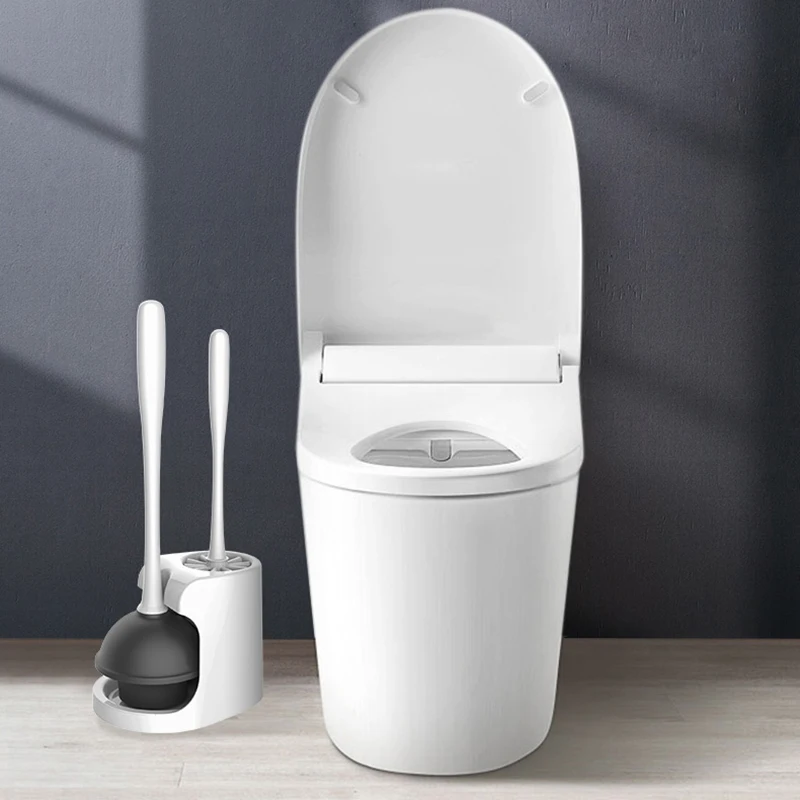 Compact Plast Toilet Bowl Børste og Stemplet Combo Sæt med Holder - Caddy til Badeværelse Opbevaring - Robust, Heavy Duty