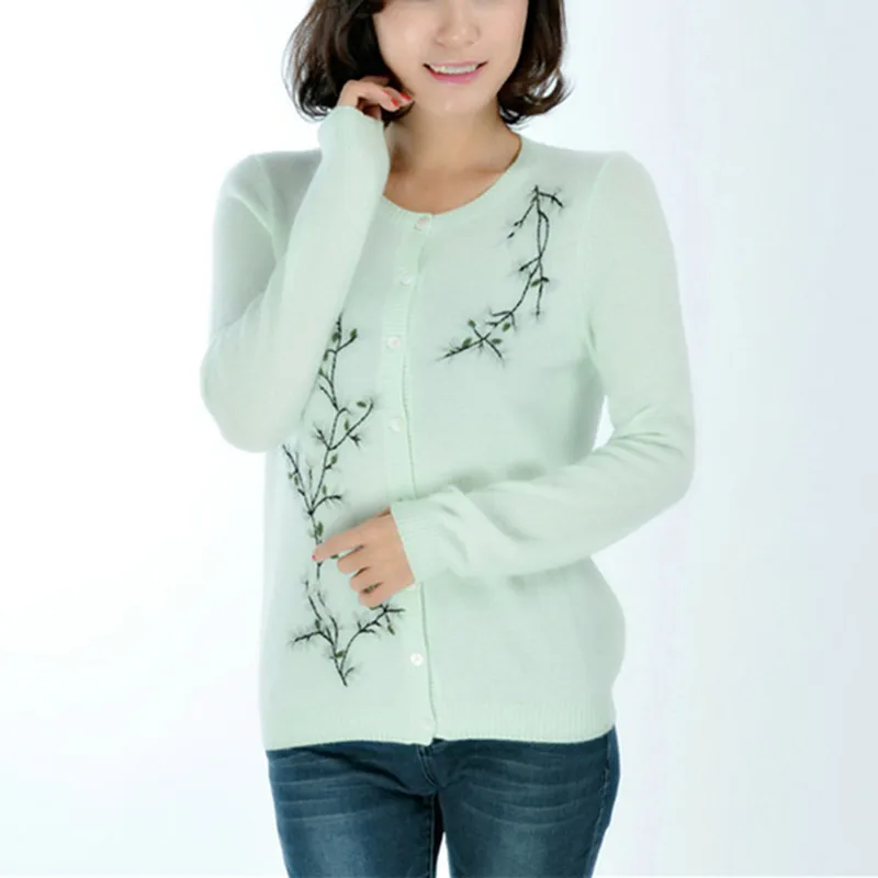 Cashmere ged Oneck slim strik kvinder sød hvid cardigan sweater lys grøn 2color XS-XL engros-retail