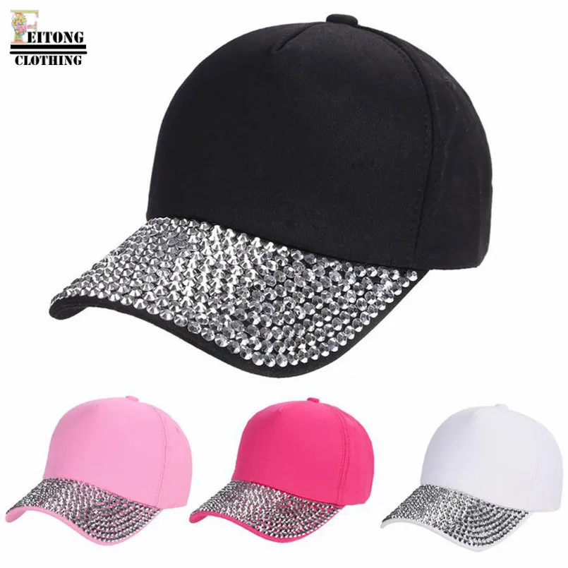 FEITONG Baseball caps 2018 mode af høj kvalitet, Solid hat Til mænd, kvinder justerbar bomuld cap rhinestone cap hat