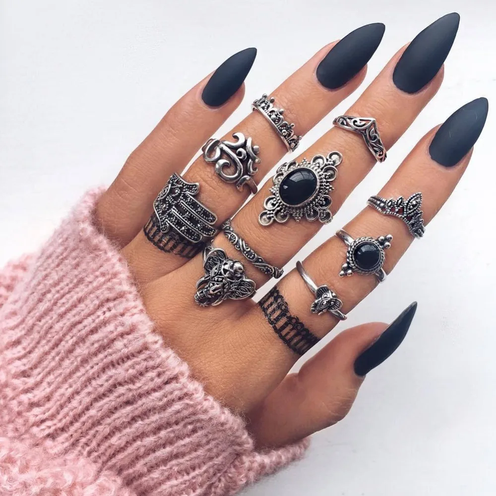 Vintage Finger-Ring Sæt til Kvinder Mode Anel Aneis Bague Femme Krystal Sten Sølv Forgyldt Midi-Finger Ringe Boho Smykker