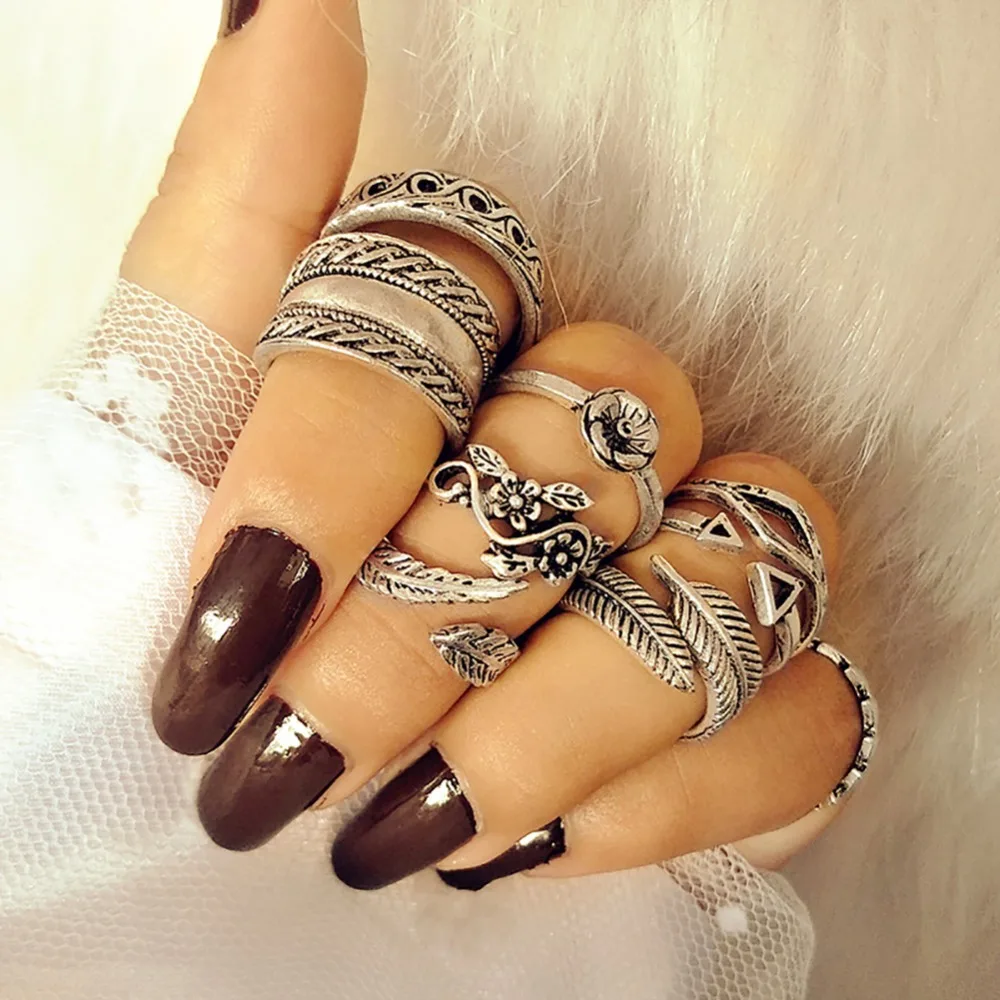 Vintage Finger-Ring Sæt til Kvinder Mode Anel Aneis Bague Femme Krystal Sten Sølv Forgyldt Midi-Finger Ringe Boho Smykker