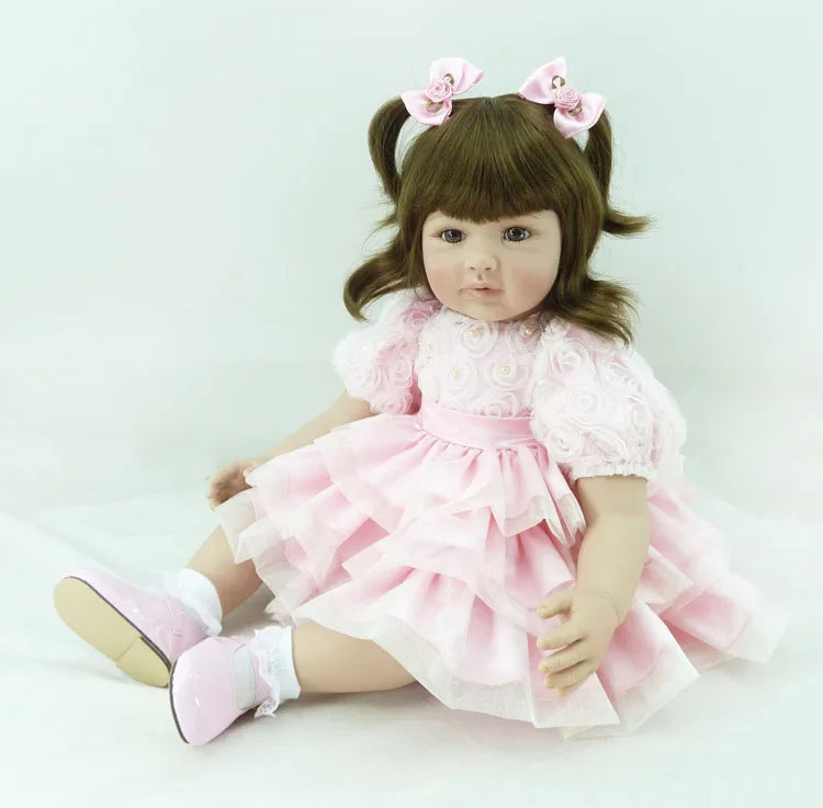 Nye 60CM Blød Silikone Reborn Baby Dolls Adora Bebe Genfødt Menina I lyserød Kjole Realistisk Babyer Legetøj Piger Brinquedo