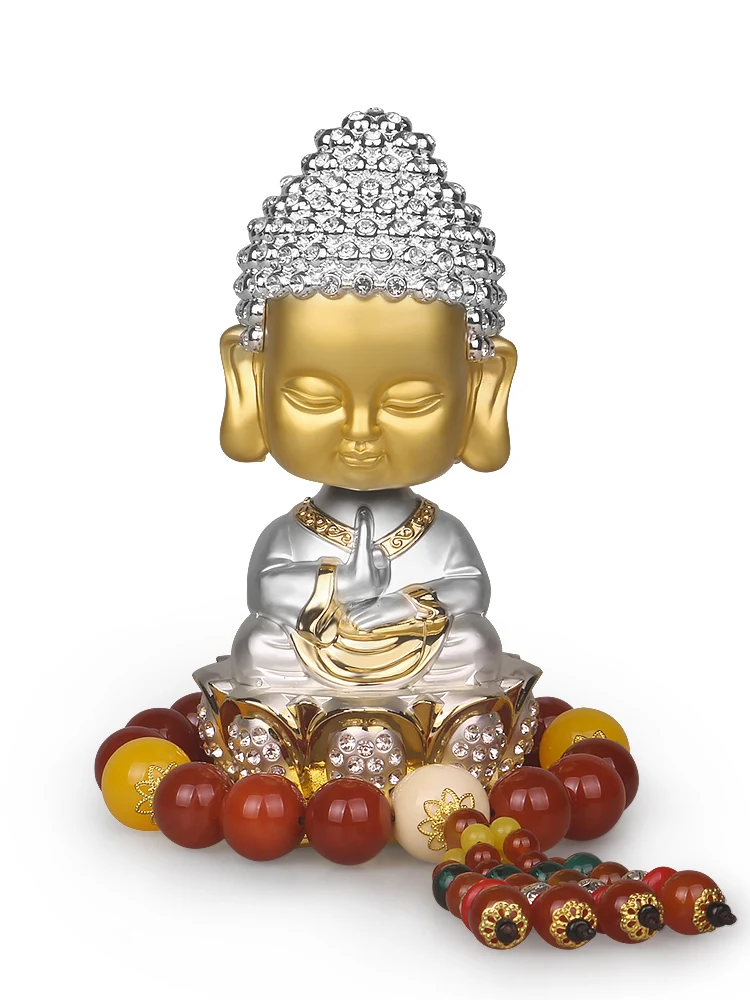 Retro Sakyamuni Buddha Miniature Figur Home Decor Statue Skulptur Desktop Dekoration Auto Bil Parfume Smykker Tilbehør