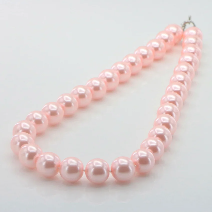 Nye Mode Stil diy 14mm Pink South Sea Shell Pearl Halskæde 18