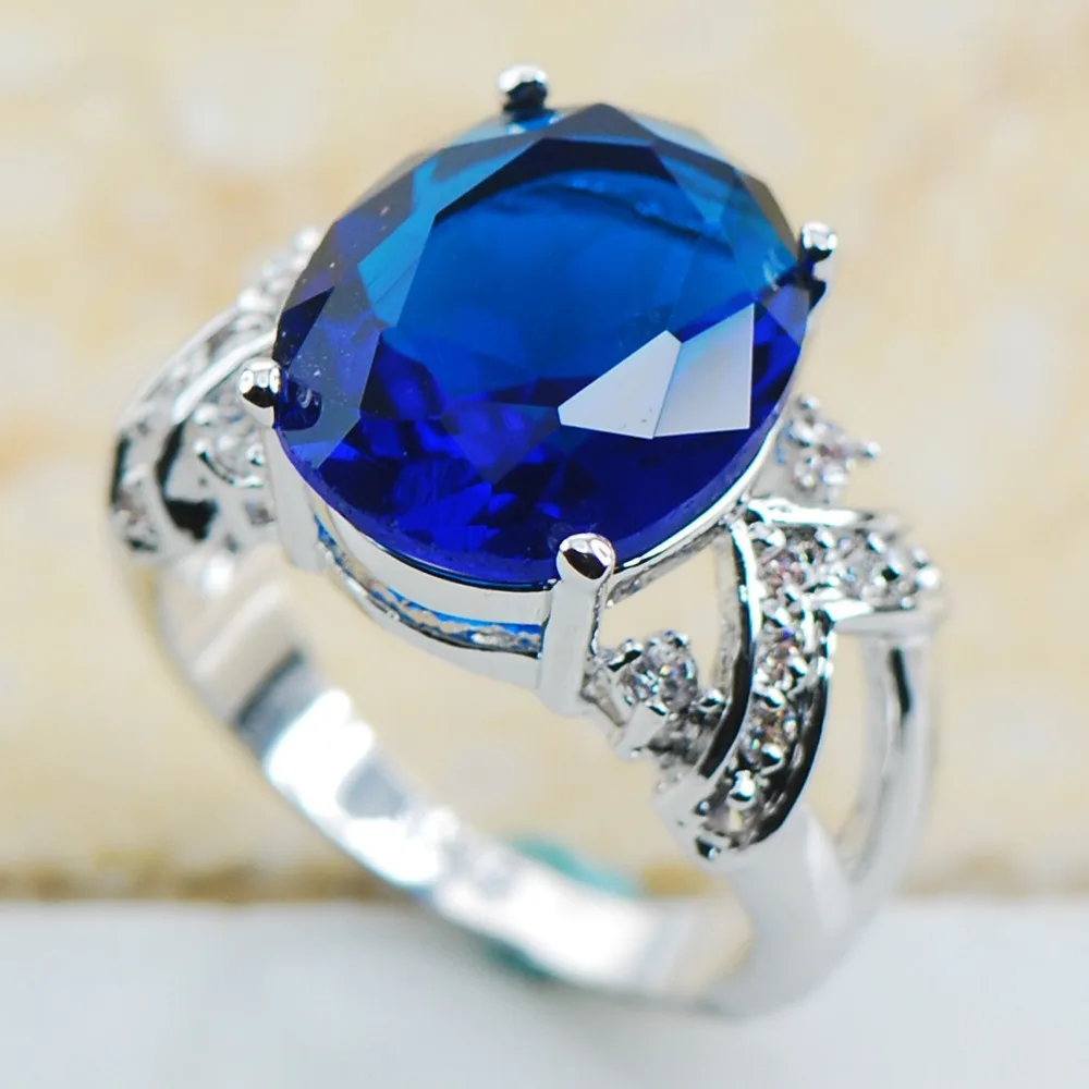 Blå Krystal Zircon 925 Sterling Sølv Top Kvalitet Fancy Smykker wedding Ring Størrelse 6 7 8 9 10 11 F1144