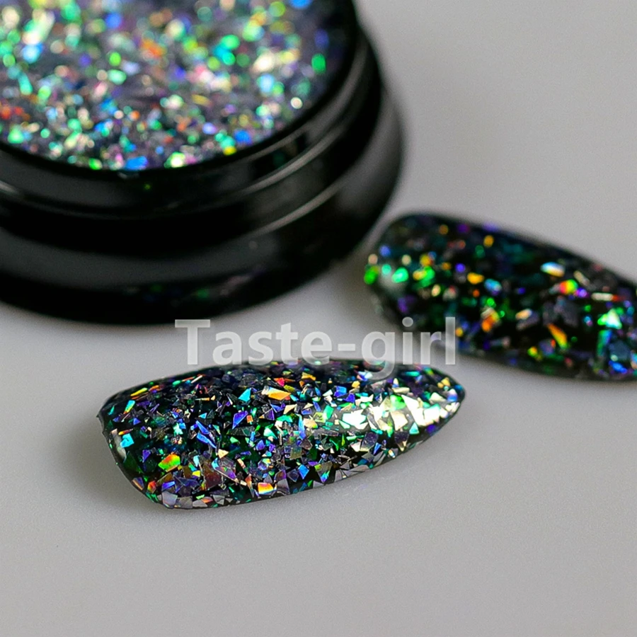 1 Pot Holo Glitter Nail Powder Gradient for UV Gel Polish Negle Dekorationer, Sukker, Glitter Dyppe Manicure Søm Kunst Forsyninger