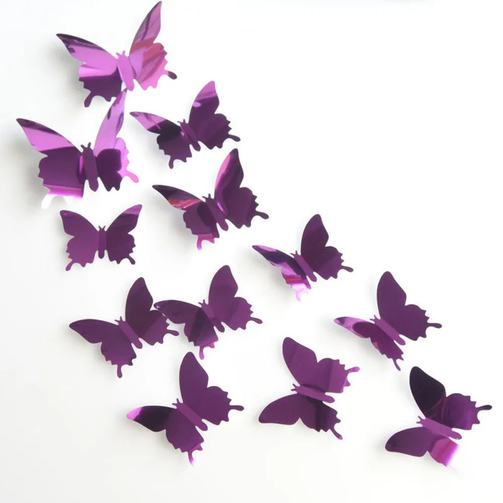 12PCS Butterfly Klistermærker Spejl 3D DIY Wall Stickers Klistermærker hjem Dekoration værelses væg kunst d90808