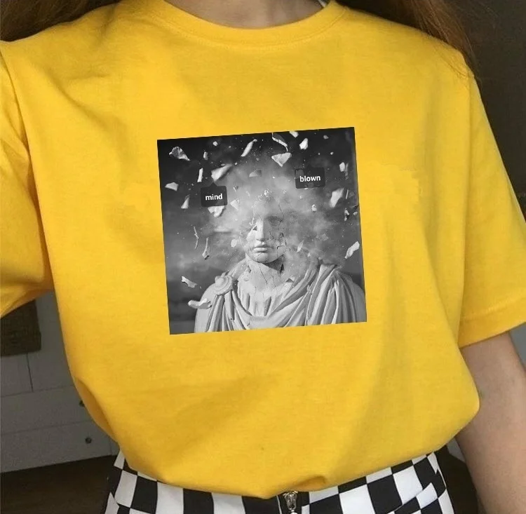 HAHAYULE-JBH Sind Blæst Sjove Kunst Skulptur Print T-Shirt til Kvinder kortærmet Street Style Mode Tøj Tee Toppe