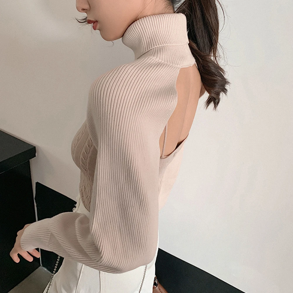 Mode Grundlæggende Super Kort strikket toppe Efteråret rullekrave trøje Til Kvinder 2020 langærmet ensfarvet Gudinde Kvindelige Toppe