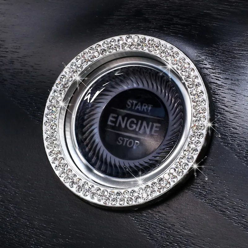 Crystal Ring Cirkel Trim Dække Bil Biler Klik På Start Stop Engine-Tænding Tryk På Knappen Dekoration Rhinestone Diamant