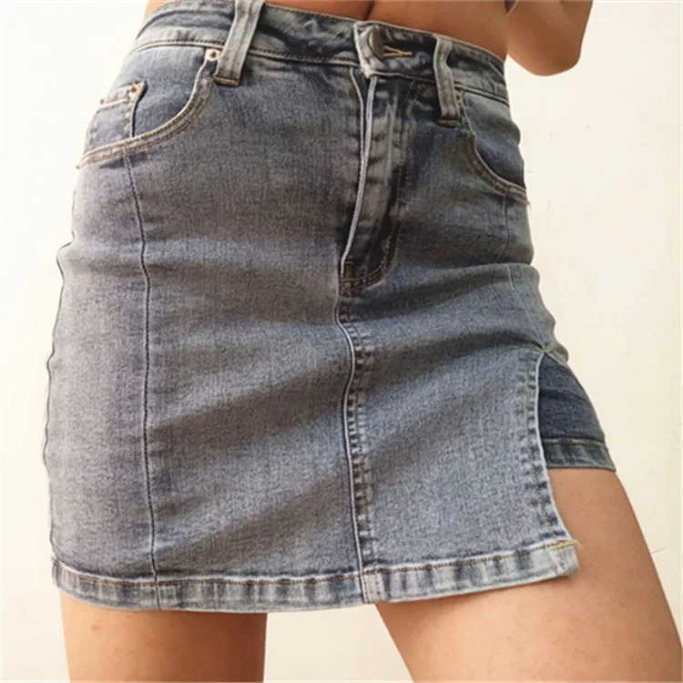 Lille split kort denim nederdel sommeren kvindelige 2020 ny nederdel A-line nederdel med høj talje slank anti-blænding pakke hip nederdel