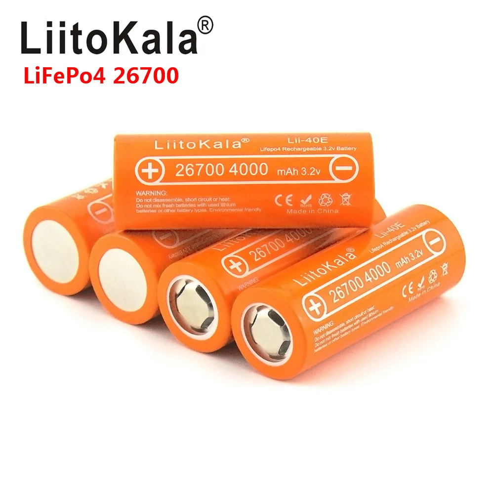 LiitoKala Lii-40E 3.2 V 26700 genopladelige LiFePO4 batteri 4000mah lithium celle til 24V, e-bike magt HID solar light 26650