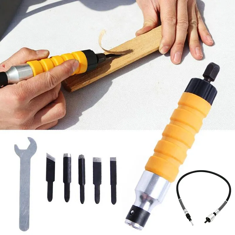 Elektrisk Mejsel Udskæring Værktøjer Sæt Bærbare Møbler i Træ Udskærings Værktøj med 5 Udskæring Tips Skruenøgle Fleksible Aksel, håndværktøj