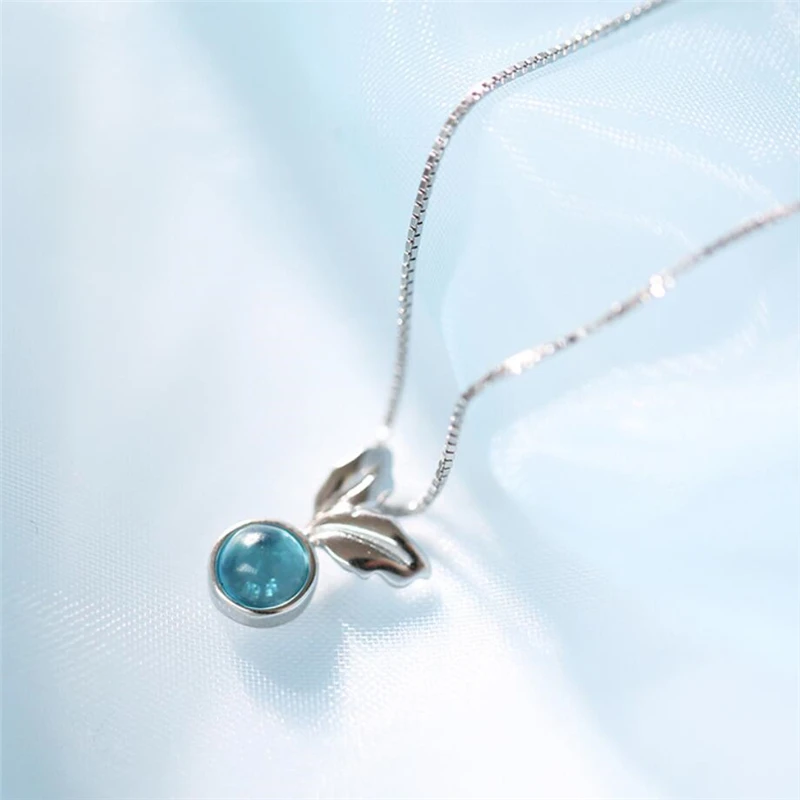 Eneste Hukommelse Cool Mint Blue Crystal Ball Kreative Sød 925 Sterling Sølv Kravebenet Kæde Female Halskæde SNE446