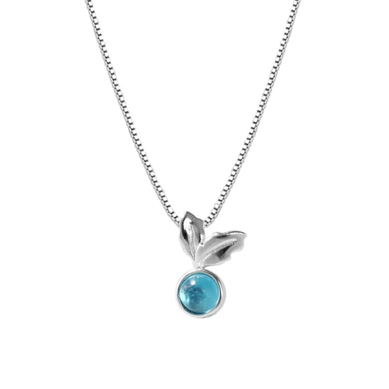 Eneste Hukommelse Cool Mint Blue Crystal Ball Kreative Sød 925 Sterling Sølv Kravebenet Kæde Female Halskæde SNE446