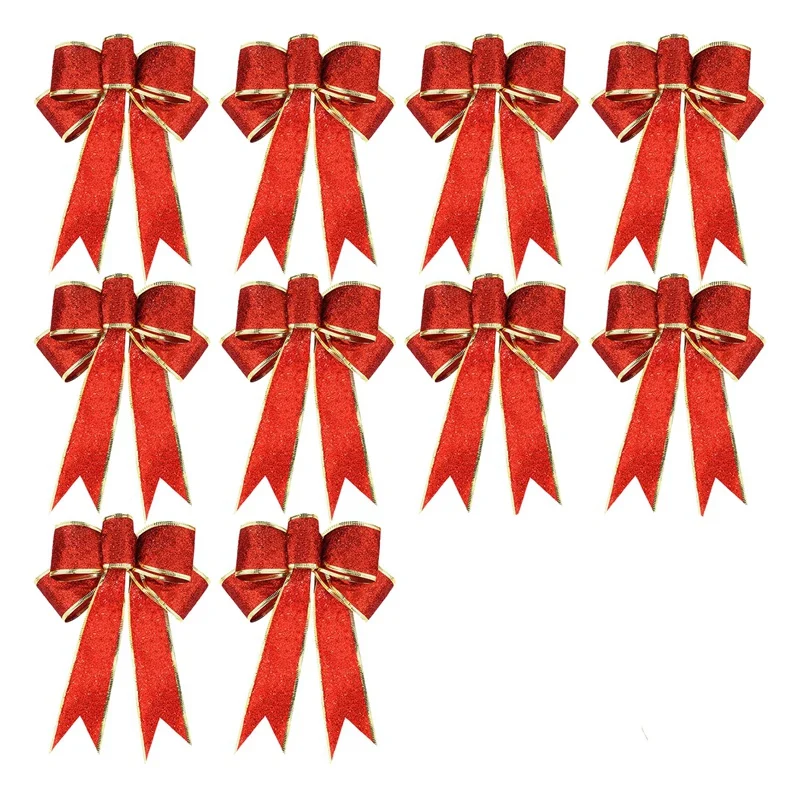 Hot YO-10 Stk Glitter juletræ Bue Bånd Buer, 10 Inches Lang og Bred 8 Inches juletræ Hængende Ornamenter til Holi