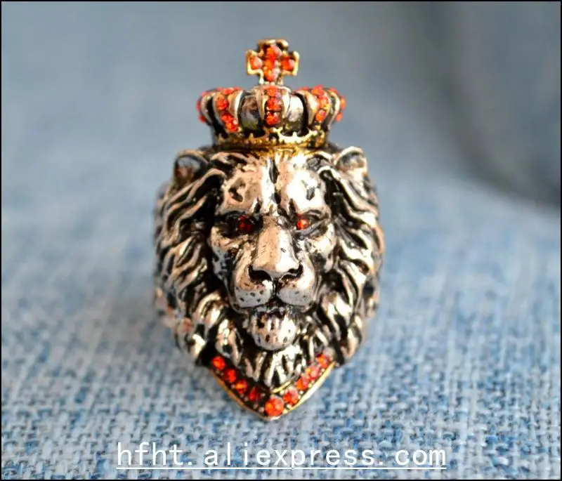 Retro Crown Lion King Ring, Tin Legering forsølvet Hånd Smykker, Mænds Ring Størrelsen kan justeres en smule
