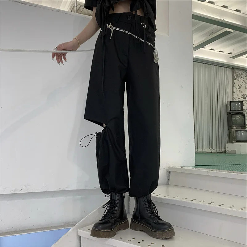 Vintage Mode Harajuku Cargo Bukser Sort Aftagelig Rem Bukser Kvindelige Elastisk Talje Streetwear Bukser 2020 Nye Casual Bukser