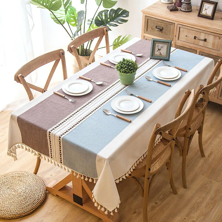 Dug Hvid Imiteret Bomuld Broderi Kvast Blonder Rektangulært spisebord, Køkken Home Decor Tabel Dække ZM187
