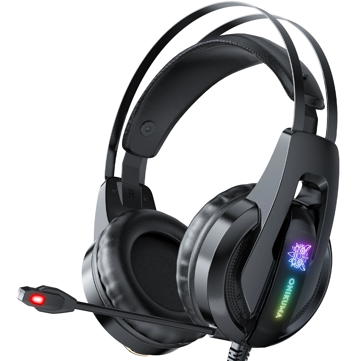 ONIKUMA PS4 Headset casque PC Surround Sound Stereo-Hovedtelefoner med Kabel med Mic Farverige Lys for Laptop/PS4 Gamepad/Xbox, En