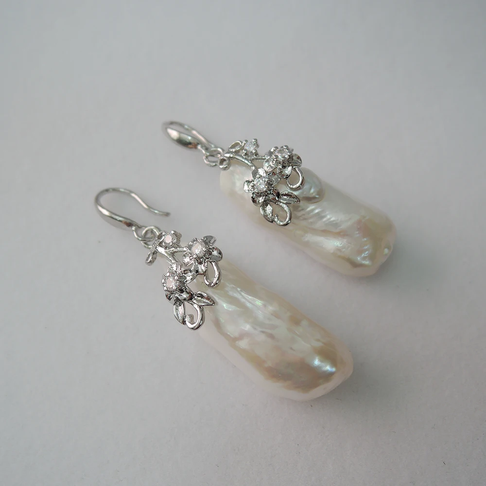 Natur ferskvandsperle øreringe med 925 sølv krog -- AA barok Perle,24-30 mm stor barok perle øreringe