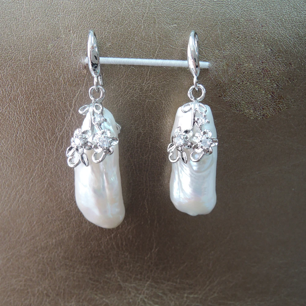 Natur ferskvandsperle øreringe med 925 sølv krog -- AA barok Perle,24-30 mm stor barok perle øreringe