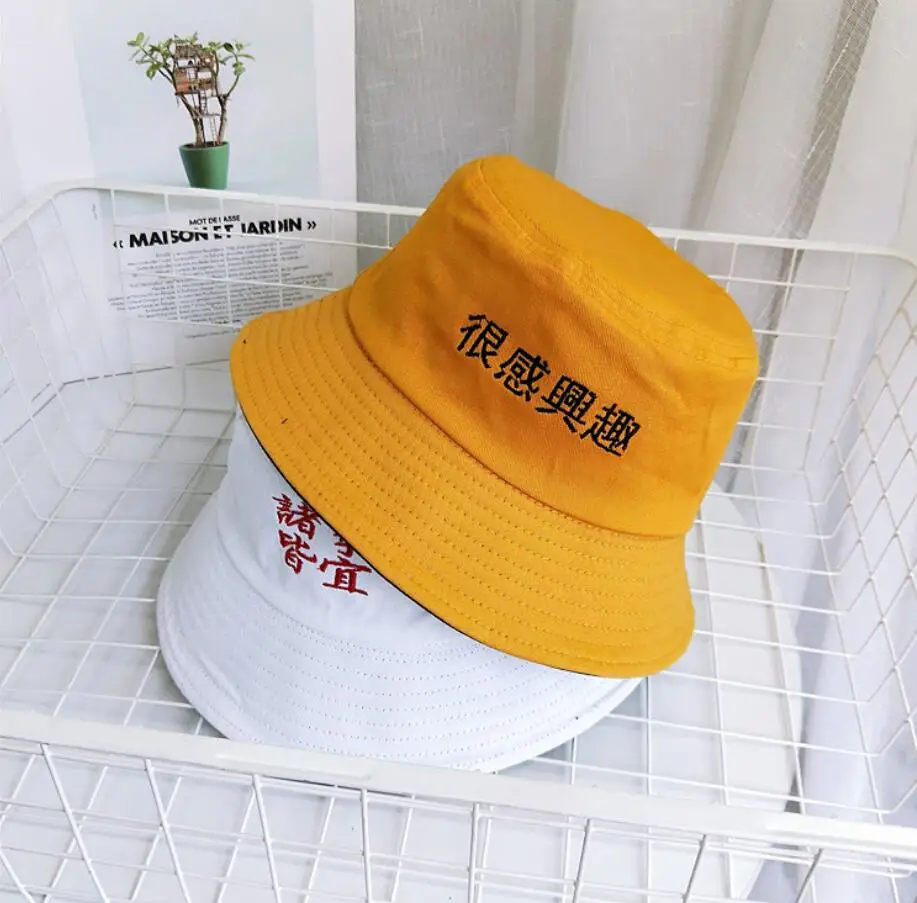Nye Hot Jagt Fiskeri Bucket Hat Hætte Til Beskyttelse Af Solen Bomuld Sommeren Kinesiske Ord Fiskeren Hat Mænd Hip Hop Sort Elskere Fladskærms Hat