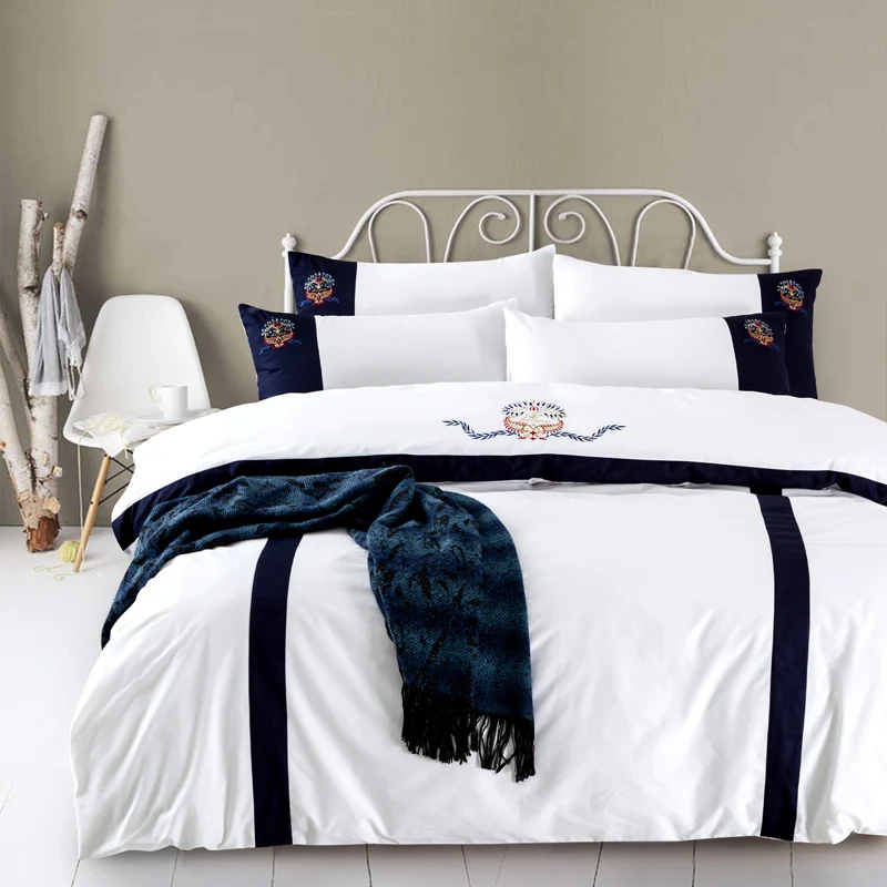 Ny bomuld, 5-stjernede hotel sengetøj sæt dronning king 4stk luksus lagen, sengetøj sæt broderede pudebetræk, dynebetræk hvide