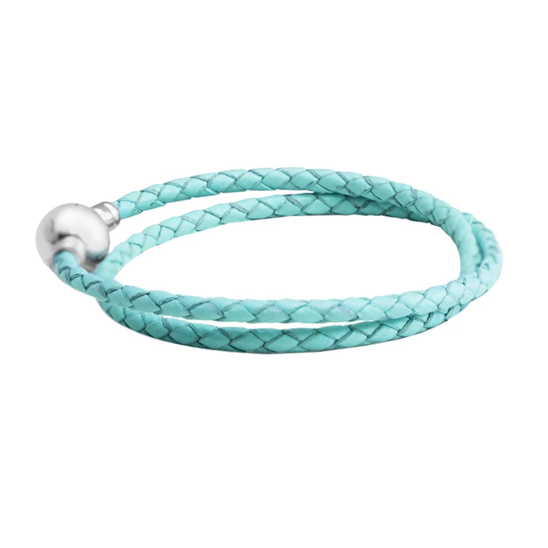 Ocean Blue Dobbelt Læder Armbånd med Ægte 925 Sterling Sølv Lås Flettede Armbånd til Kvinder DIY Charms Smykker kralen