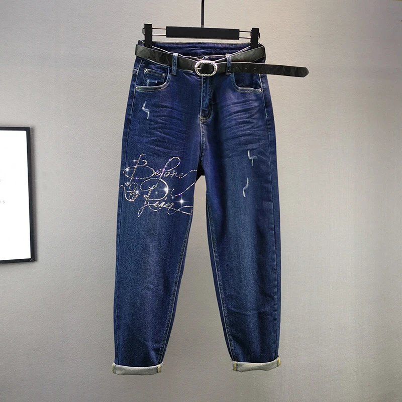 Varm Boring Jeans Kvinder ' s 2020 Efterår og Vinter Nye Denim Bukser med Høj Talje Løs Bomuld Elastisk Harem Bukser Studerende Jeans