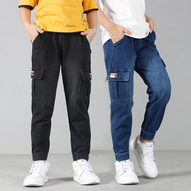 Drenge Bukser 2020 Ny 4-12year efteråret Solid Farve Blyant jeans Kids Bukser Teenage Tøj Elastisk Talje Dreng Cargo Bukser