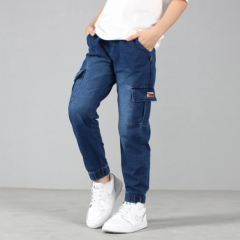 Drenge Bukser 2020 Ny 4-12year efteråret Solid Farve Blyant jeans Kids Bukser Teenage Tøj Elastisk Talje Dreng Cargo Bukser