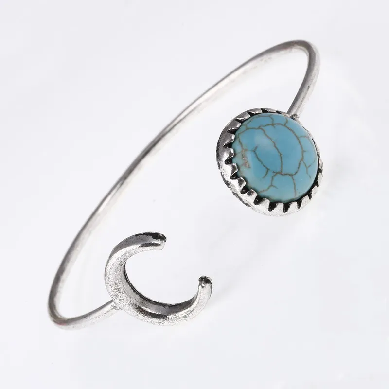 Vintage Antik Sølv Farve Armbånd Til Kvinde Moon Design Boheme Stranden Smykker Dobbelt Kærligt Hjerte Cuff Bangle Pulseras Mujer