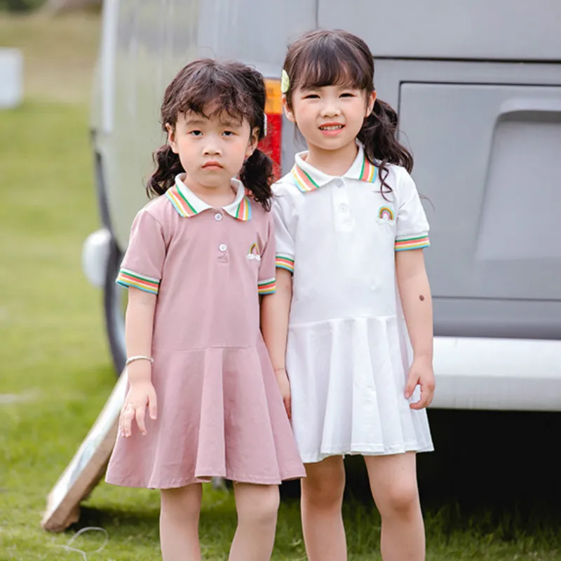 2020 børnetøj Sommeren Polo Krave Pige Kjole Rainbow Broderi Tendens Baby Prinsesse Kjole Børn Kjoler for Piger