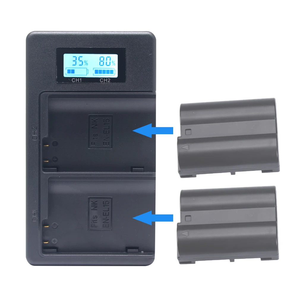 Mcoplus LCD Display, EN-EL15 Dual Channel Digital Kamera USB Batteri Oplader til Nikon D5200 D5300 P7800 P7100 D3400 D5500 Kamera