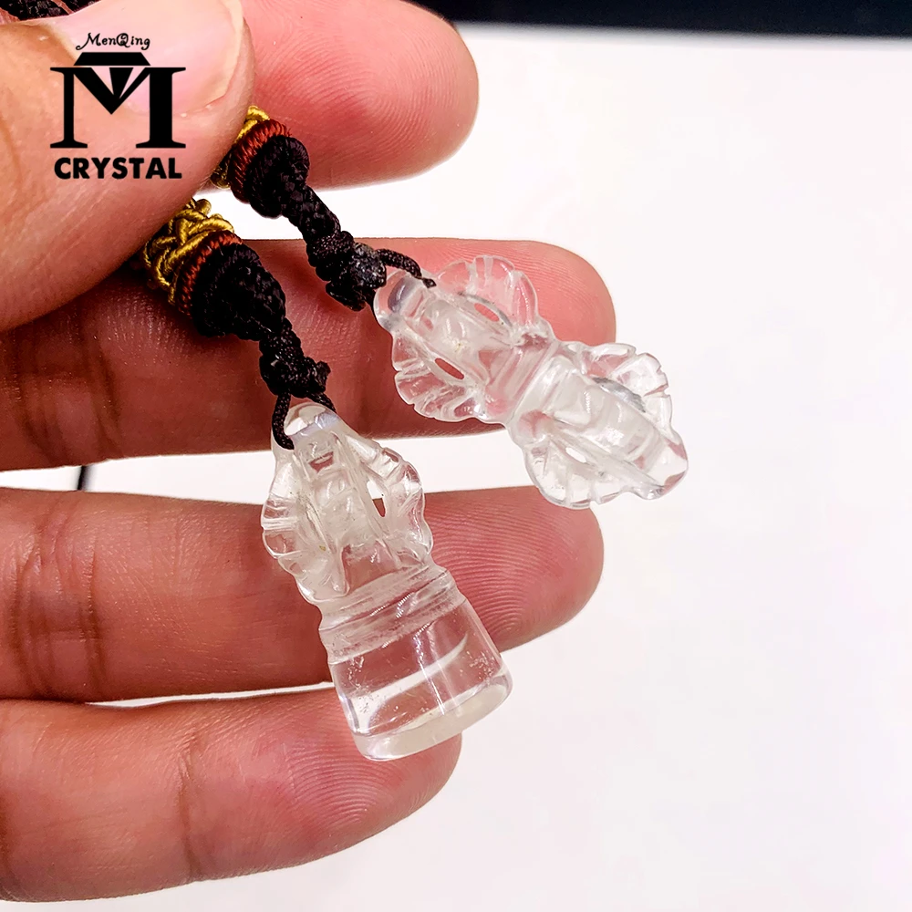 Naturlig klar krystal Jingang chu vedhæng med hvid kvarts sten healing gemstone Divination spirituel meditation Smykker Halskæde