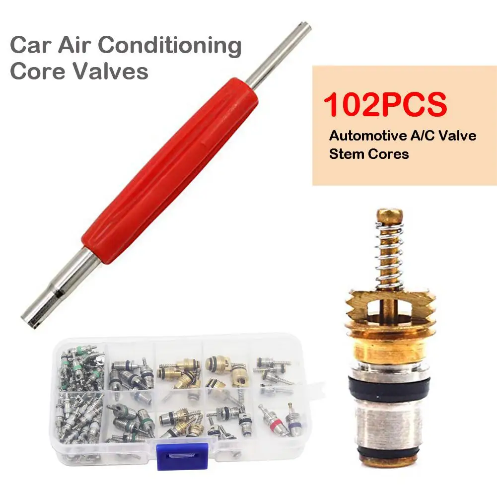 Bil Aircondition Core Ventiler 102PcsR12 R134A Automotive A/C Ventilen Kerner w/Fjernelse Værktøj til Bil Air Contitionaing Reparation