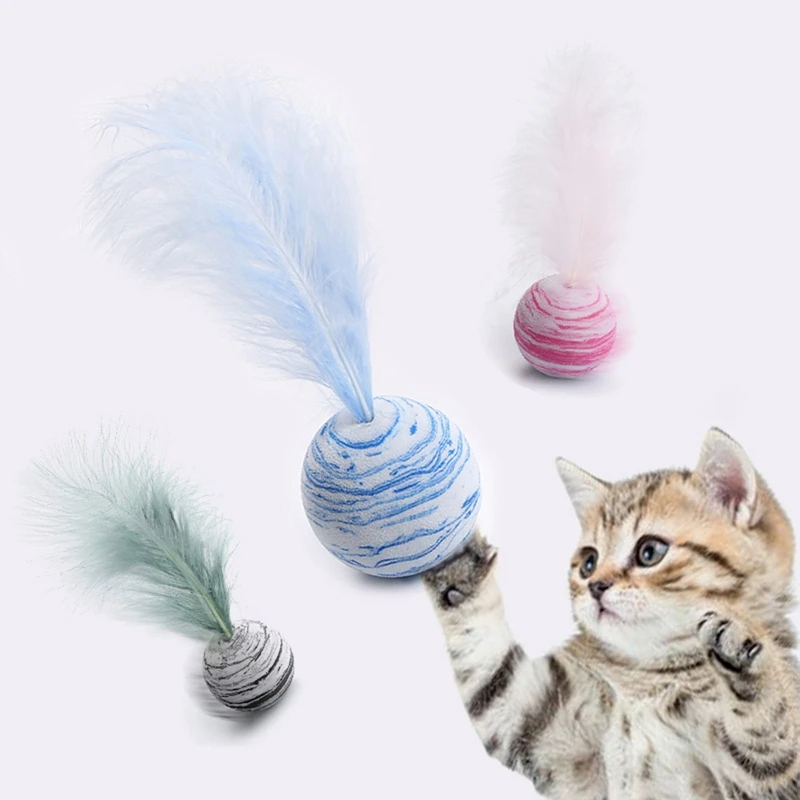 Cat Toy Stjerne Ball Plus Fjer Let Skum Bolden Kaste Sjove Interaktive Plys Legetøj Stick Fjer Forsyninger