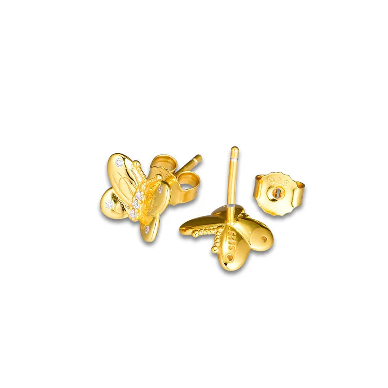 2019 Klare CZ Dekorative Butterfly Stud Øreringe til Kvinder Charm i 925 Sterling Sølv Øreringe Gyldne Glans Smykker Øreringe til Kvinder