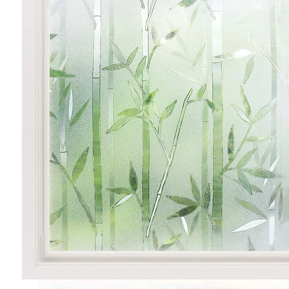 BUNPIG Blyindfattede Vindue Film Statisk Klamre sig Privatlivets fred Døren Film Dekorative Glas Mærkat Bambus vinduesskilte Anti UV-til hjemmekontoret
