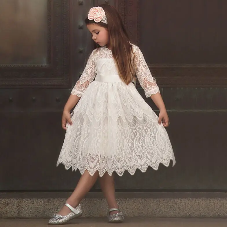 Nyankomne Børn Piger Dress Forår Sommer 2019 Halv Ærmer Bomuld Blonder Rød Kjole Pige Vinger Bue Princess Ball Gown Dress