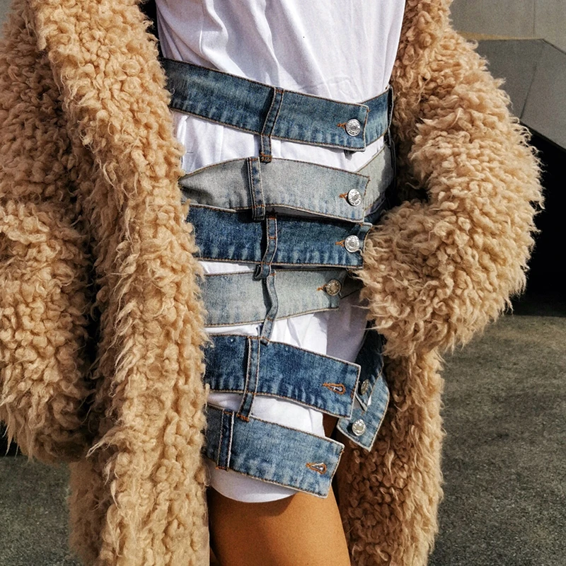 Patchwork Hit Farve Sexet High Street Punk Nederdel Kvinder Asymmetrisk Stor Størrelse Hule Mini Nederdele Kvindelige Tøj 2020 Mode