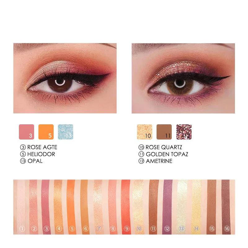 Crystal Øjenskygge Palet Med 16 Farver Drysser Nuancer på Paletten Højt Pigmenteret øjenskygge Makeup