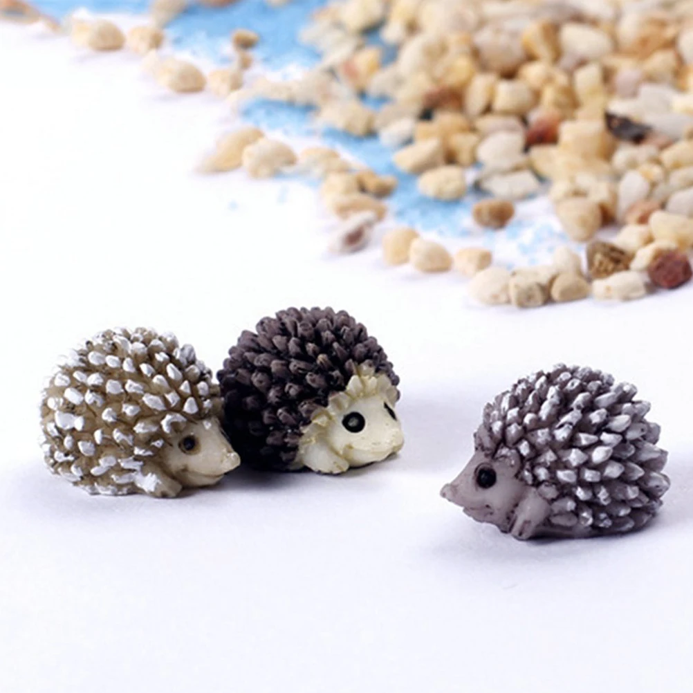 NYE Hot Salg Mini Miniature Dyr Små Pindsvin Micro Landskab Dukkehus Harpiks Udsmykning Diy Haven Ornament Farve Tilfældige 6 Stk