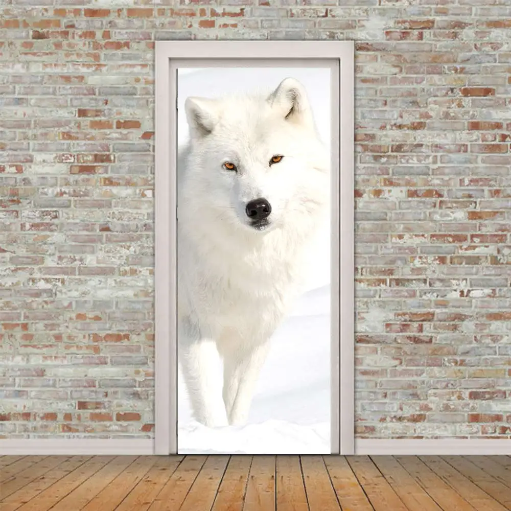 3D kreative Smilende arctic wolf dør stickers wall stickers er selvklæbende aftagelig vandtæt