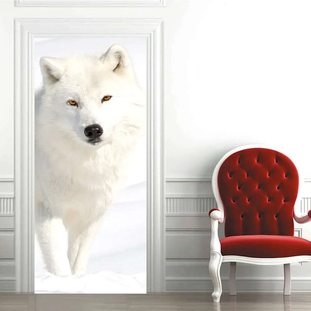 3D kreative Smilende arctic wolf dør stickers wall stickers er selvklæbende aftagelig vandtæt