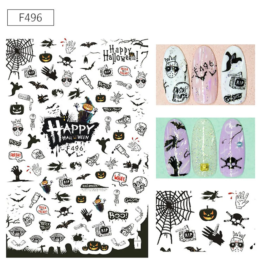 Festival Mønstre 3D Negle Sticker Selvklæbende Mærkater Halloween Striber Bølge Linje, Manicure DIY Nail Art Dekoration Søm design