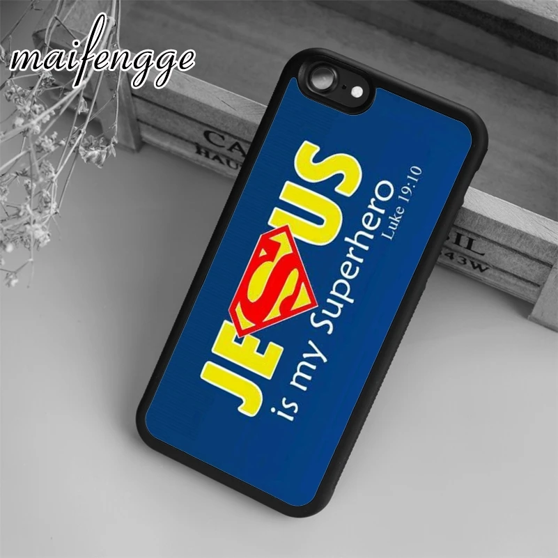 Maifengge Jesus er min Superhelt Christian Case For iPhone 5 6s 7 8 plus 11 12 Pro X XR XS Antal Samsung Galaxy S6 S7 kant S8 S9
