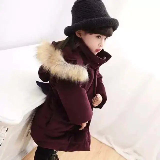 Vinter version af pige frakke talje butterfly ren farve mellemlang lang, varm baby bomuld-polstret jakke